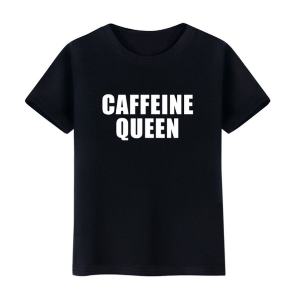 "Caffeine Queen" Cute Black Graphic Tee - Picture 2 of 6